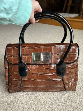 WHITE HOUSE, BLACK MARKET REPTILE, PRINT BROWN SATCHEL BAG